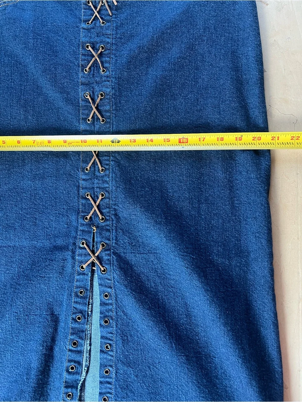 Vintage Y2K Starwear Jeans Denim Maxi Skirt 15/16 Lace Up Front Slit